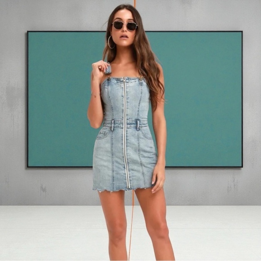 Lulus Pistolo Denim Zip Front Dress
